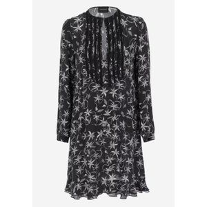 Zadig & Voltaire Dark Floral Remus Print Drop-Waist Silk  Long Sleeve Dress S